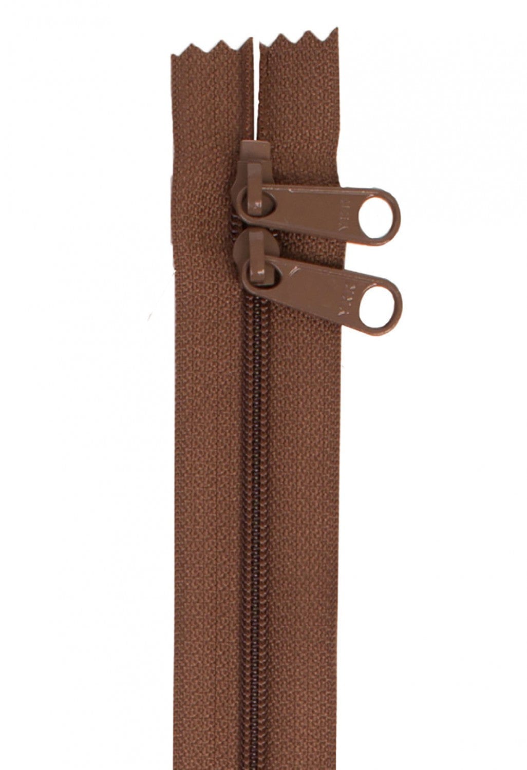 30" Long Double Slide Handbag Zipper in Seal Brown