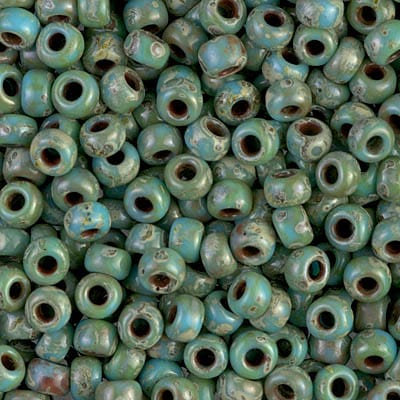 Default 6/0 - Miyuki Seed Beads - Opaque - Turquoise Blue Picasso - 6-4514