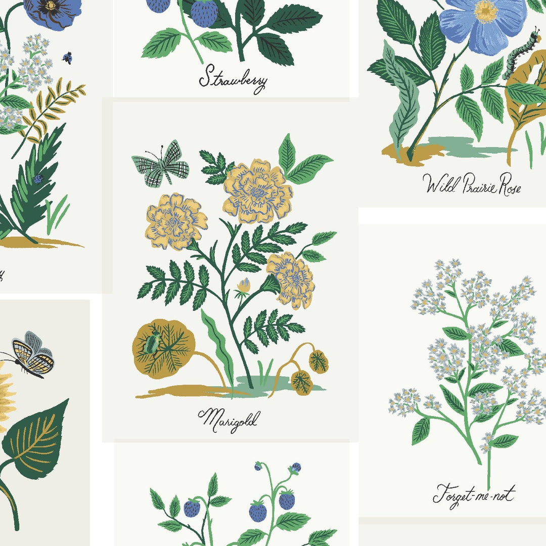 Default Botanical Print in Blue Canvas - Linen Cotton Canvas Project Cut - 22" x 26"