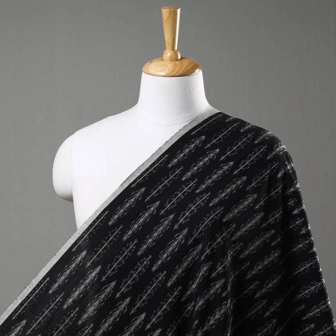 Default Cotton Ikat from India in Black - Feather Pattern - Pochampally Central Asian Ikat Cotton Handloom Fabric