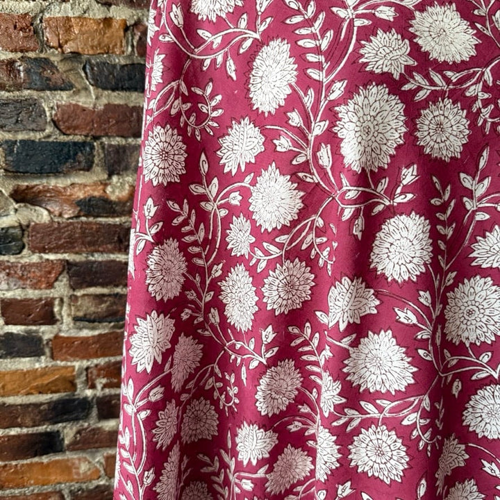 Default Dahlias on Berry - Sanganeri Cotton Blockprint from India