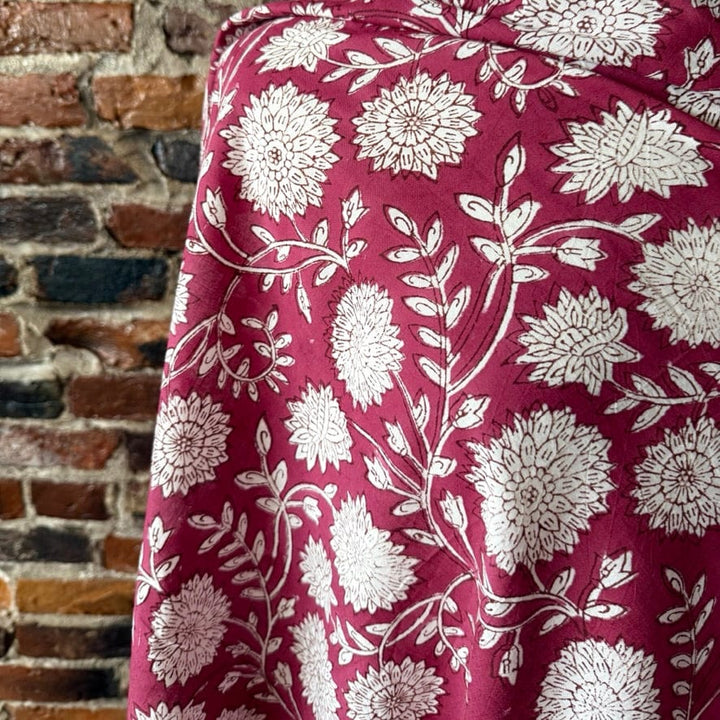 Default Dahlias on Berry - Sanganeri Cotton Blockprint from India