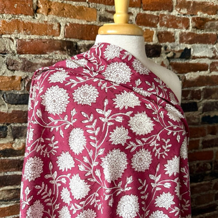 Default Dahlias on Berry - Sanganeri Cotton Blockprint from India