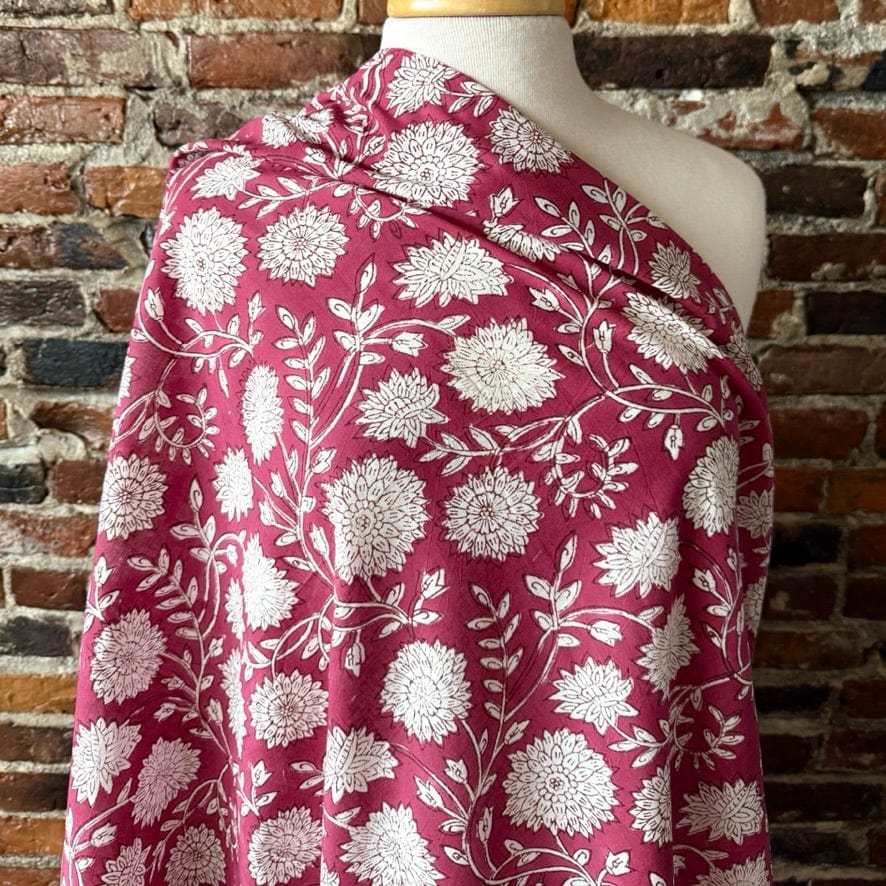 Default Dahlias on Berry - Sanganeri Cotton Blockprint from India
