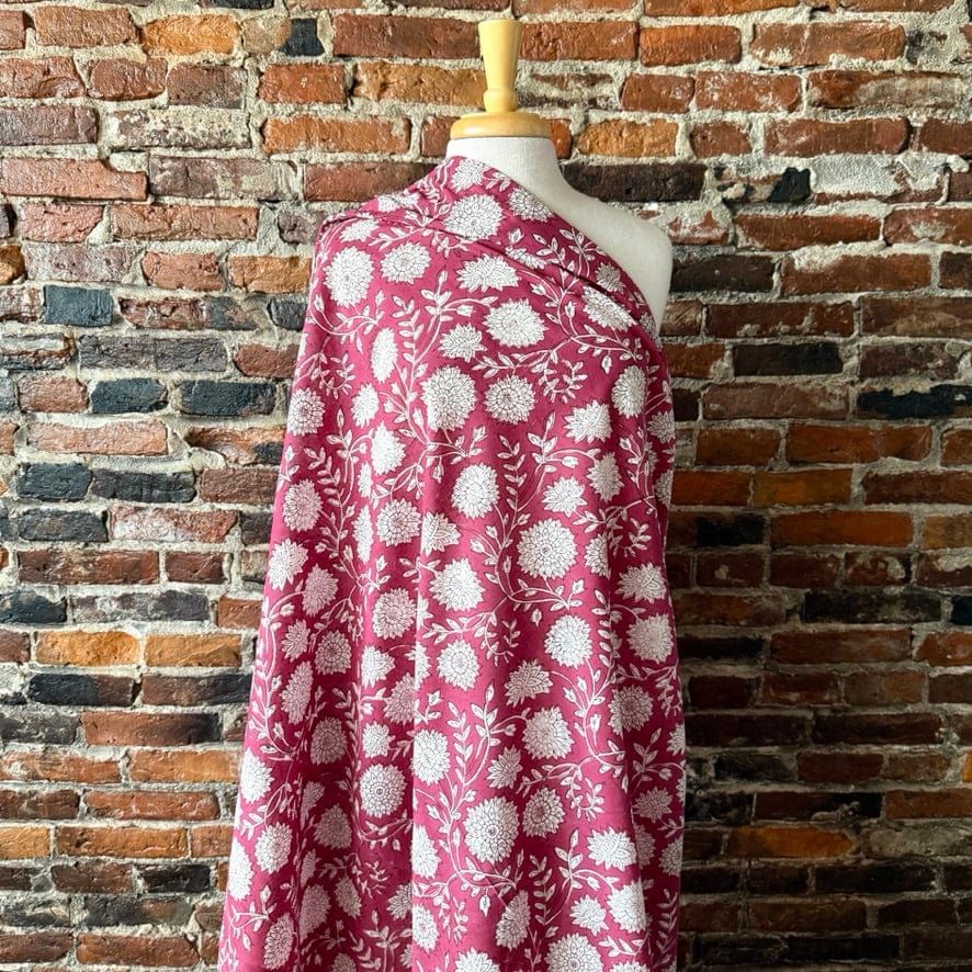 Default Dahlias on Berry - Sanganeri Cotton Blockprint from India