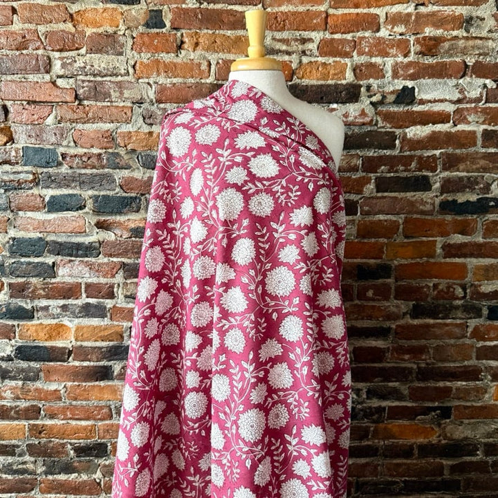 Default Dahlias on Berry - Sanganeri Cotton Blockprint from India