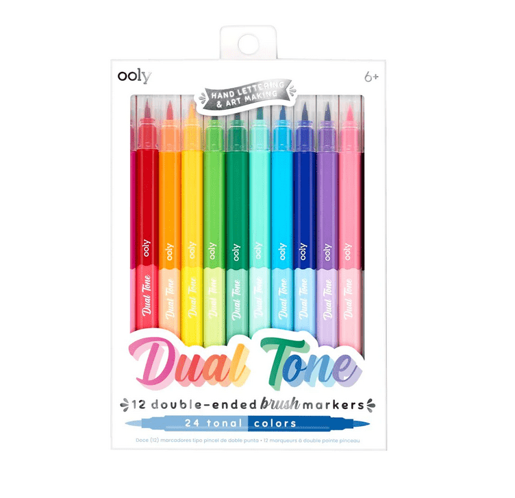 Dual Tone Double Ended Brush Markers Set of 12 Markers (24