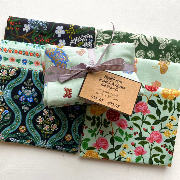 Default English Rose FQ Bundle in Black & Green - 6 FQs - Rifle Paper Co.