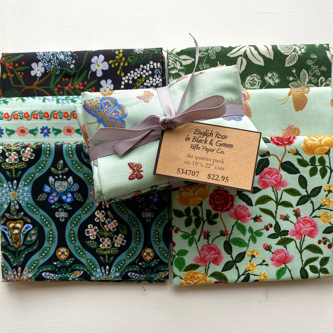 Default English Rose FQ Bundle in Black & Green - 6 FQs - Rifle Paper Co.