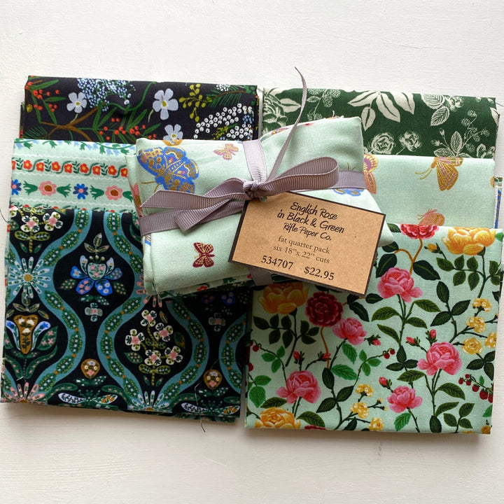 Default English Rose FQ Bundle in Black & Green - 6 FQs - Rifle Paper Co.