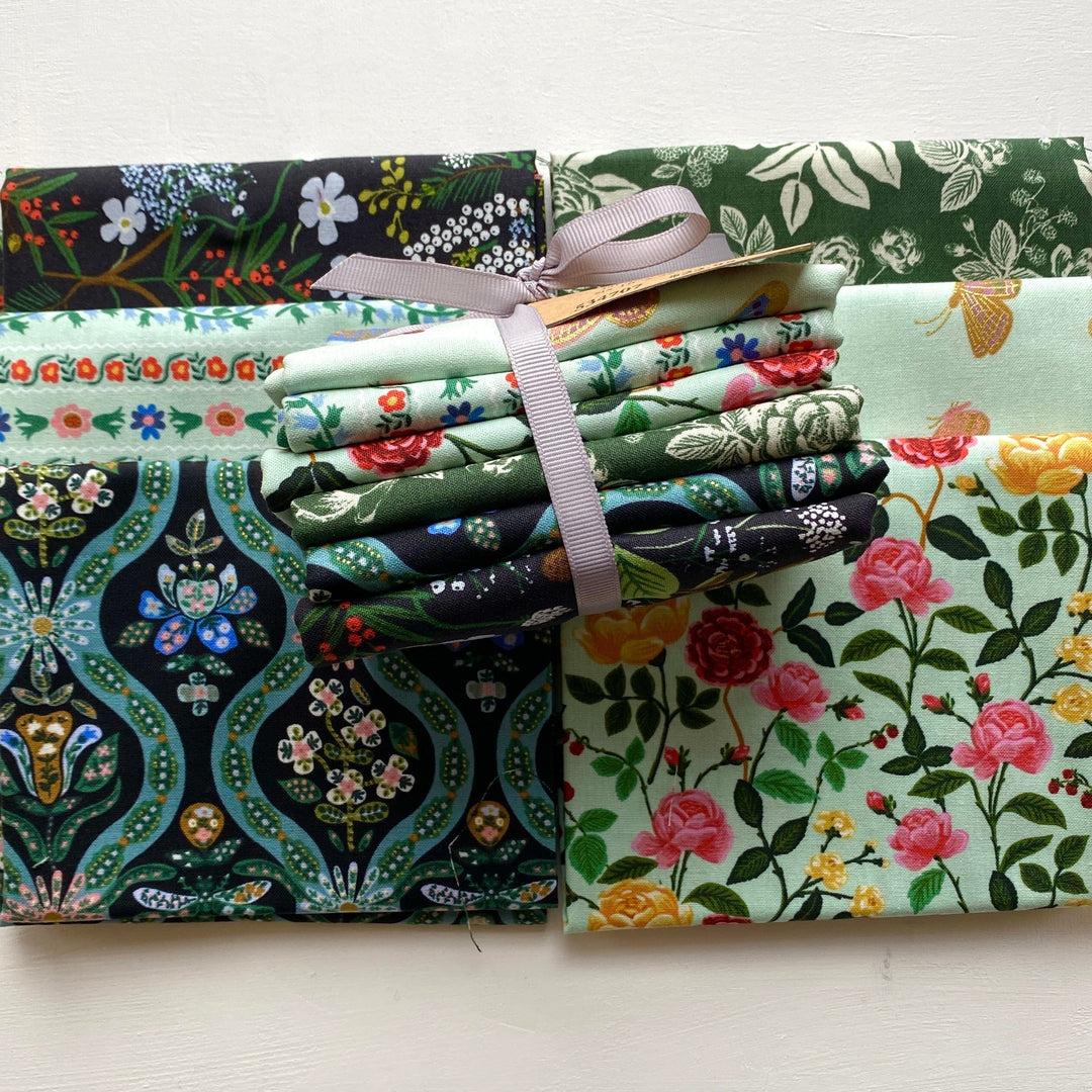 Default English Rose FQ Bundle in Black & Green - 6 FQs - Rifle Paper Co.