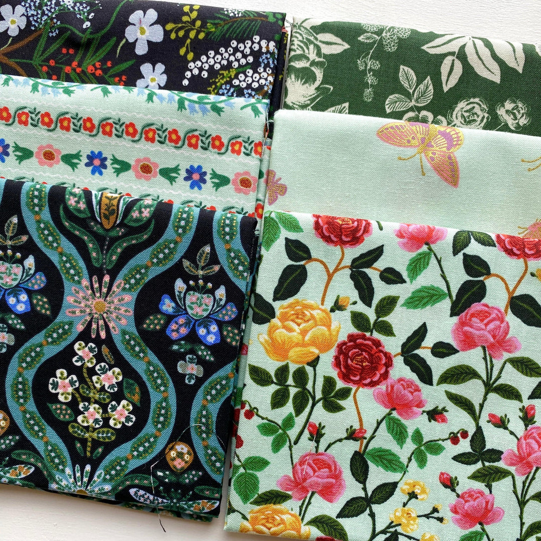 Default English Rose FQ Bundle in Black & Green - 6 FQs - Rifle Paper Co.