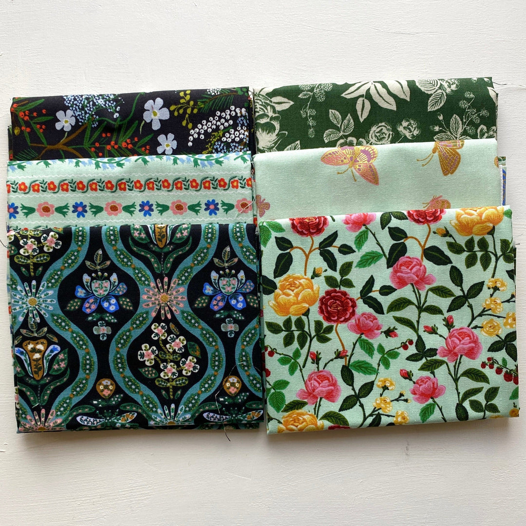 Default English Rose FQ Bundle in Black & Green - 6 FQs - Rifle Paper Co.