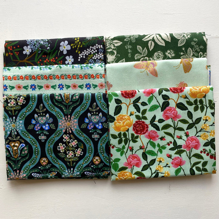 Default English Rose FQ Bundle in Black & Green - 6 FQs - Rifle Paper Co.