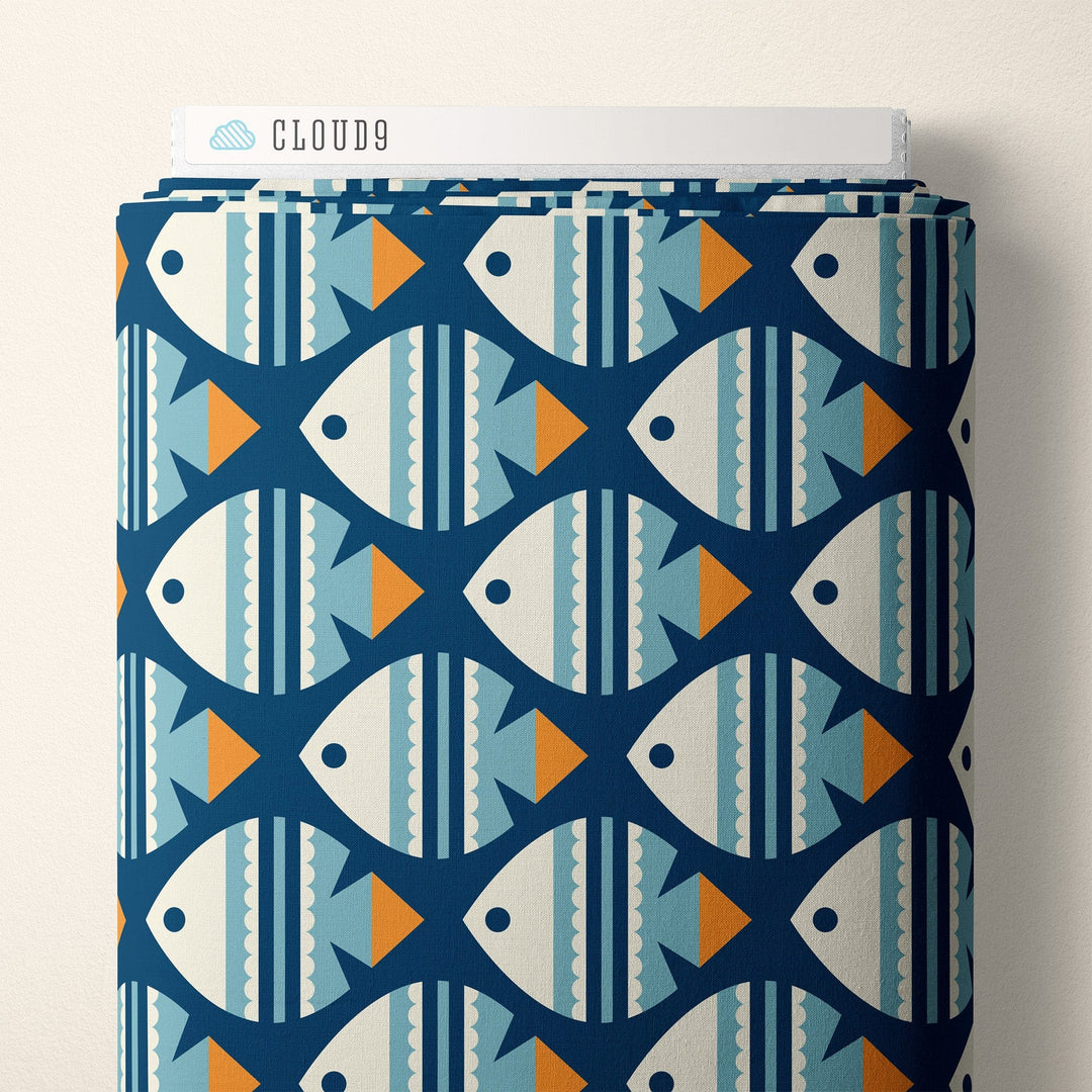 Default Fish on Blue - Ocean Motion CANVAS - Cloud9 Fabrics