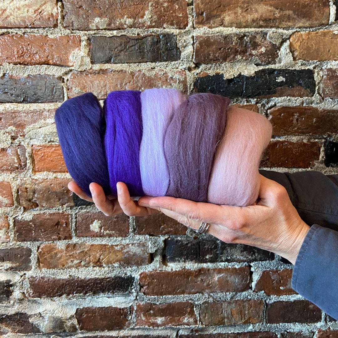 Default Five Merino Roving Colors in Pink and Purple Shades - 50 gram bag - Color Set 4 - Raised and Procesed in Europe