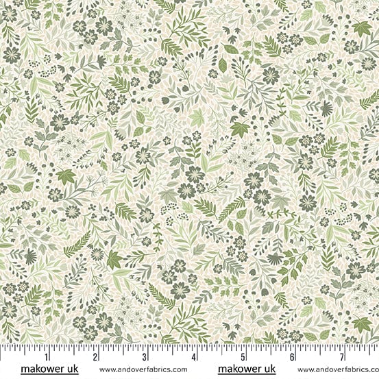 Default Foxwood - Wildflower in Green on Cream - Makower UK