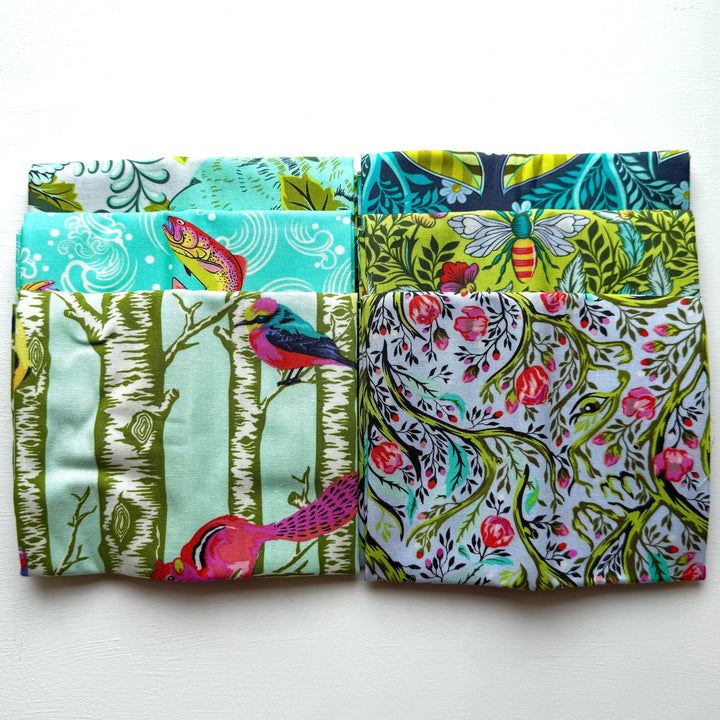Default Full Moon Forest II FQ Bundle in Green & Blue - 6 FQs - Tula Pink