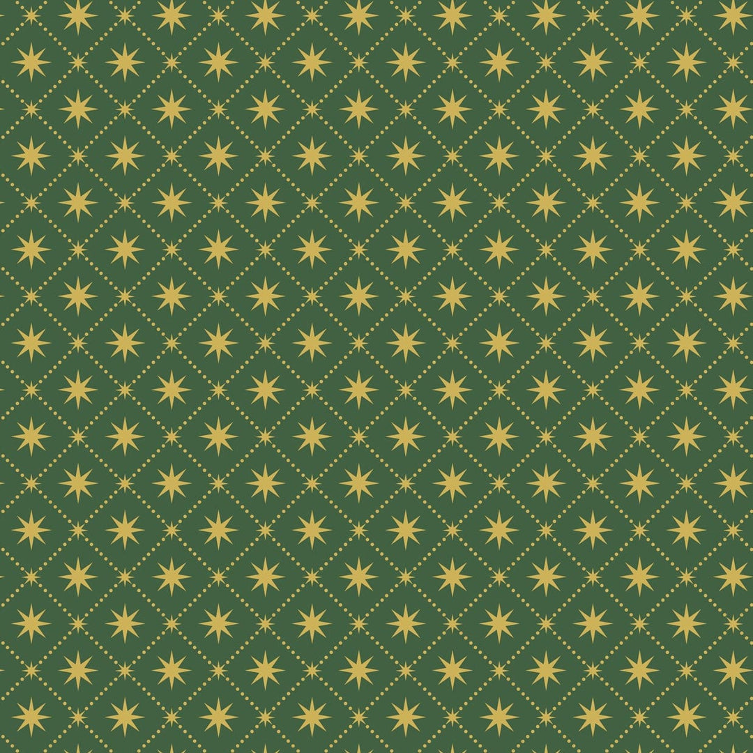 Gold Metallic Stars in Green - Yuletide - Lewis & Irene
