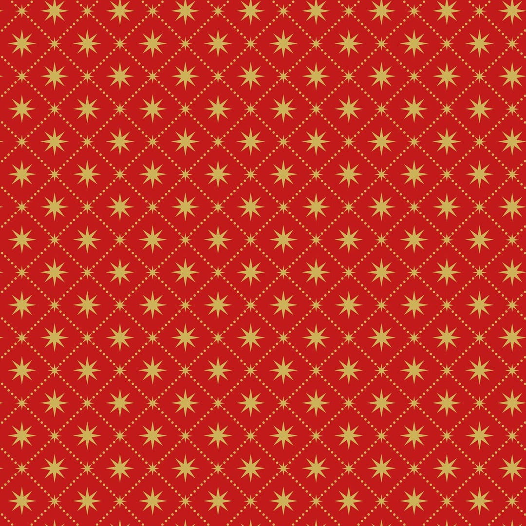 Gold Metallic Stars in Red - Yuletide - Lewis & Irene