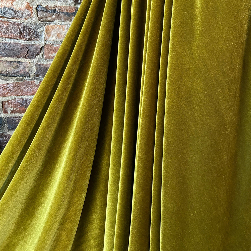 Default Golden Green Stretch Knit Velvet - 58/60" Wide - 90% Polyester 10% Spandex