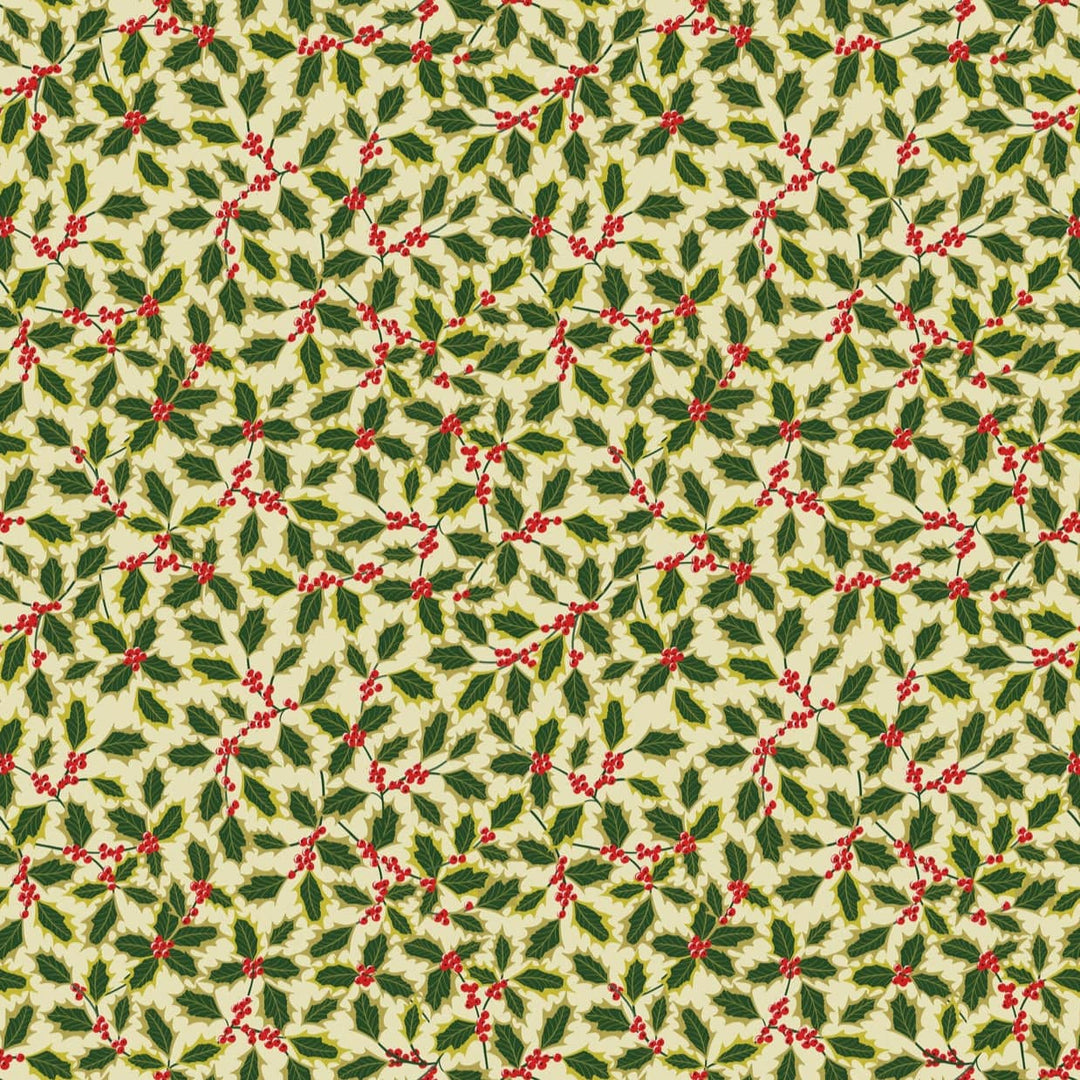 Holly on Cream with Gold Metallic - Yuletide - Lewis & Irene