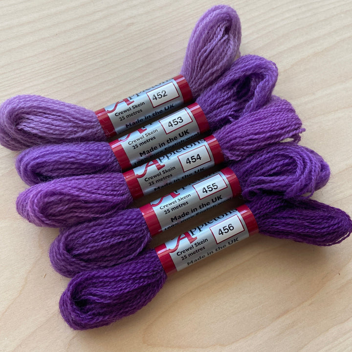 Individual Appleton Crewel Wool Skeins from the Bright Mauve Colorway