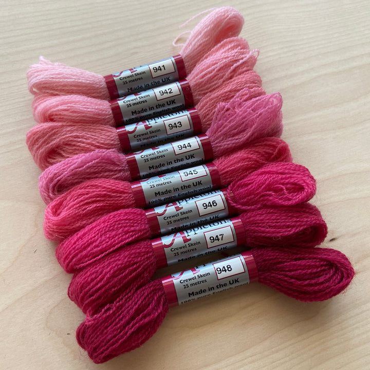 Individual Appleton Crewel Wool Skeins from the Bright Rose Pink Colorway
