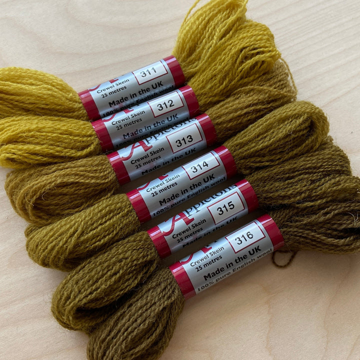 Individual Appleton Crewel Wool Skeins from the Brown Olive Colorway