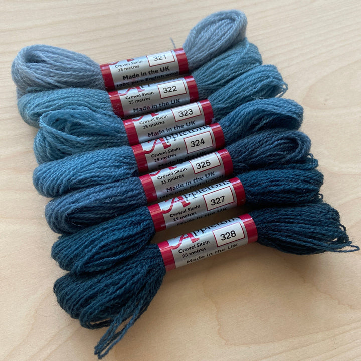 Individual Appleton Crewel Wool Skeins from the Dull Marine Blue Colorway