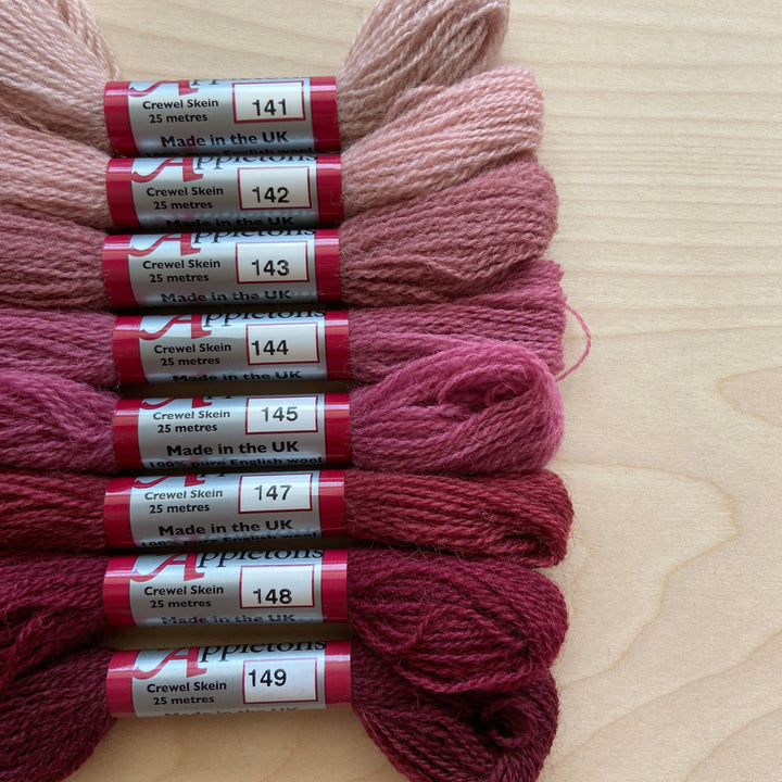 Individual Appleton Crewel Wool Skeins from the Dull Rose Pink Colorway