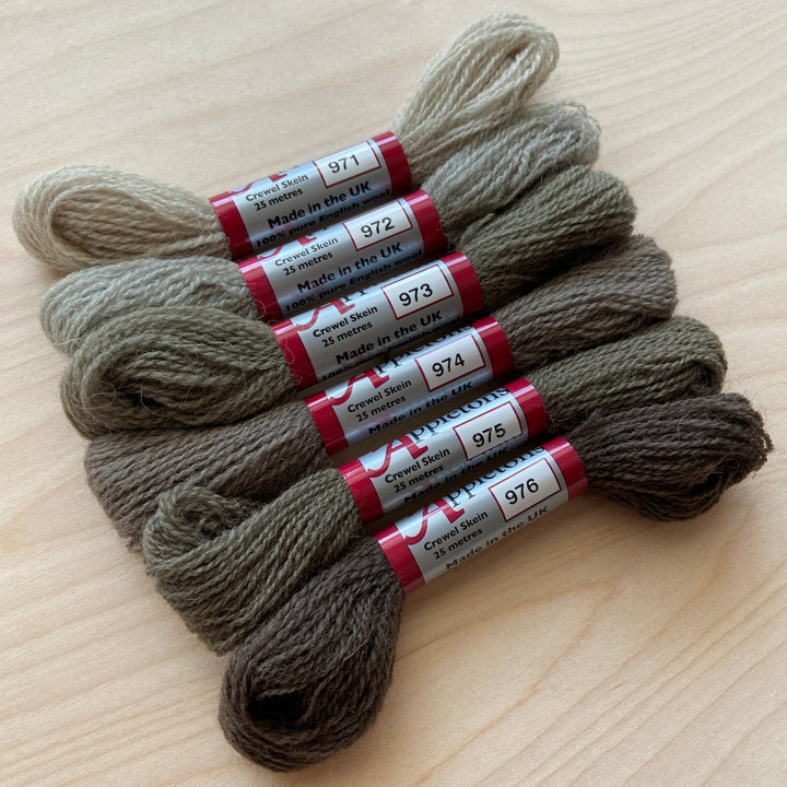 Individual Appleton Crewel Wool Skeins from the Elephant Grey Colorway