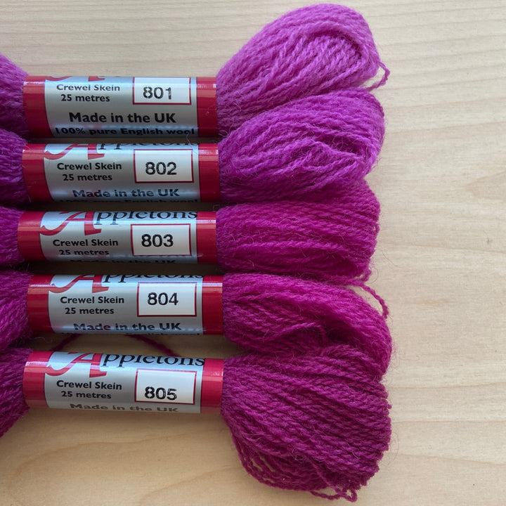 Individual Appletons Crewel Wool Skeins from the Fuchsia Colorway