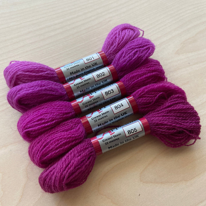 Individual Appletons Crewel Wool Skeins from the Fuchsia Colorway