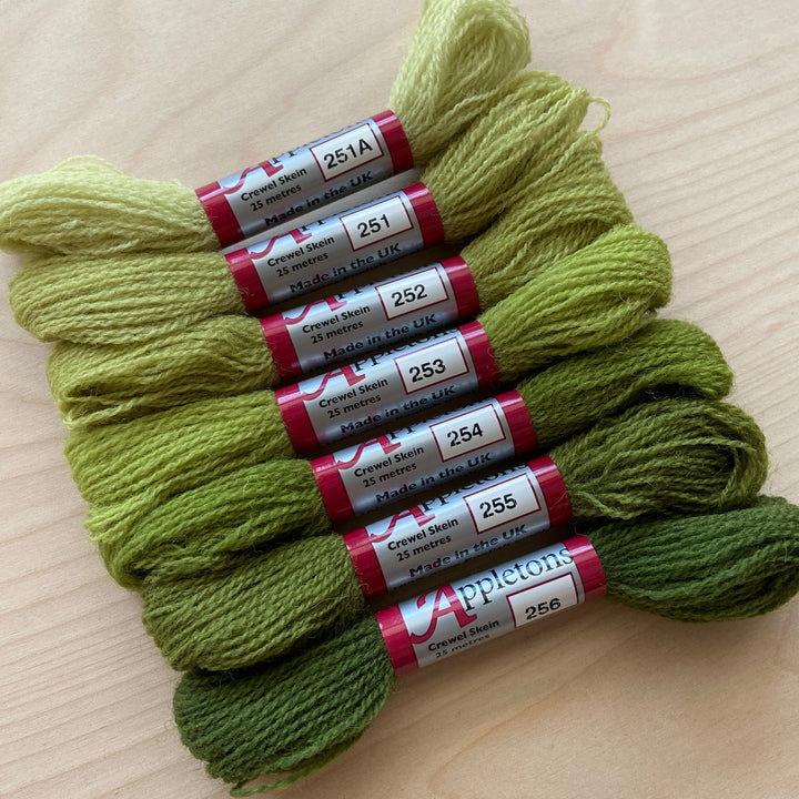 Individual Appletons Crewel Wool Skeins from the Grass Green Colorway