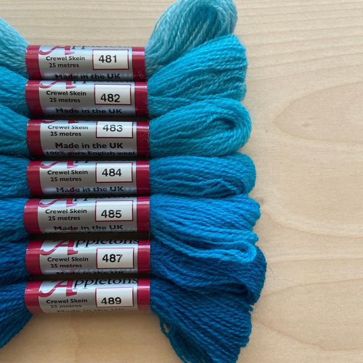 Individual Appletons Crewel Wool Skeins from the Kingfisher Colorway