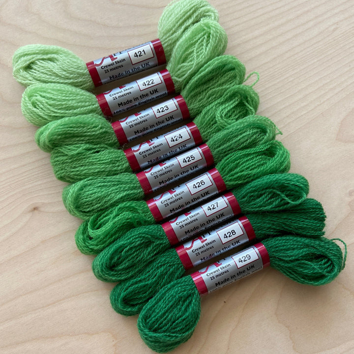 Individual Appletons Crewel Wool Skeins from the Leaf Green Colorway