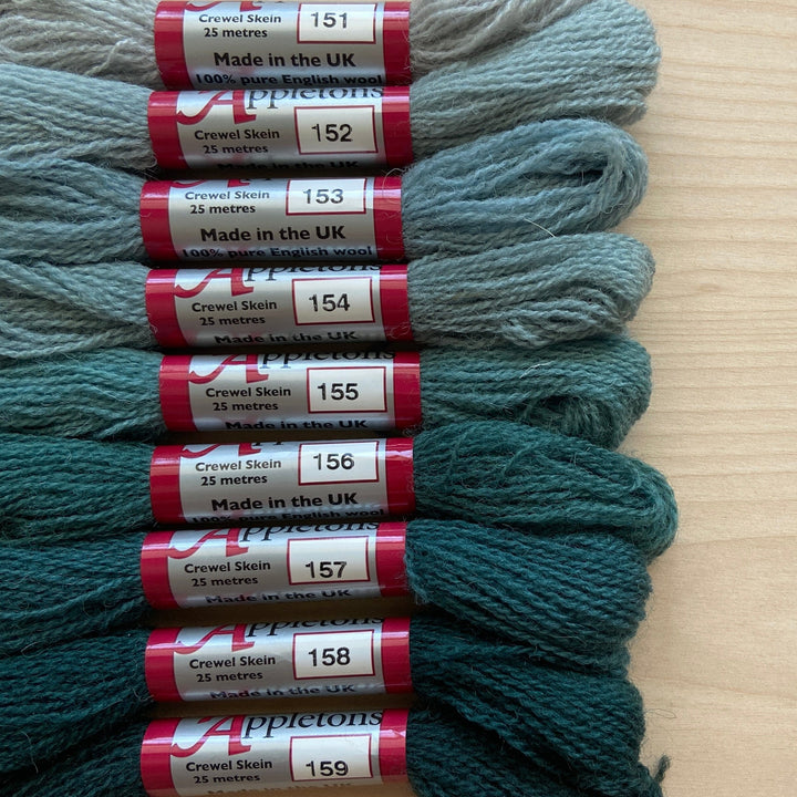 Individual Appletons Crewel Wool Skeins from the Mid Blue Colorway