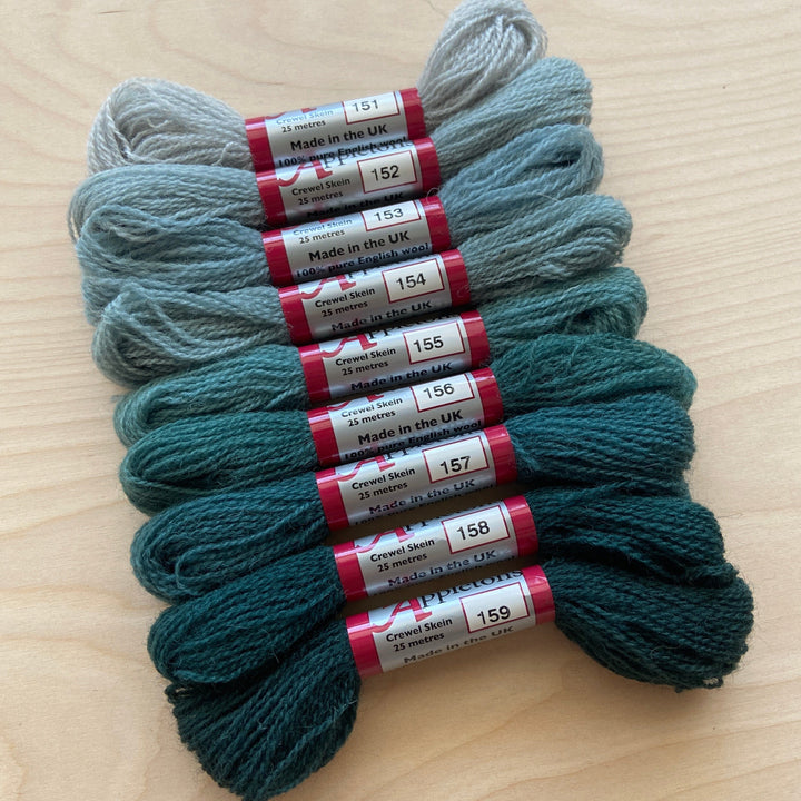 Individual Appletons Crewel Wool Skeins from the Mid Blue Colorway