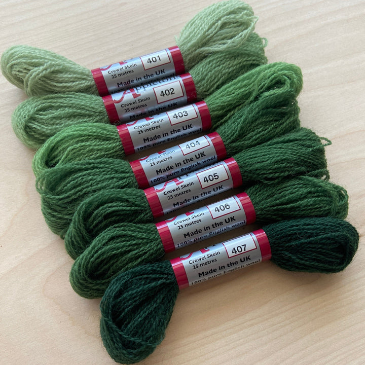 Individual Appletons Crewel Wool Skeins from the Sea Green Colorway