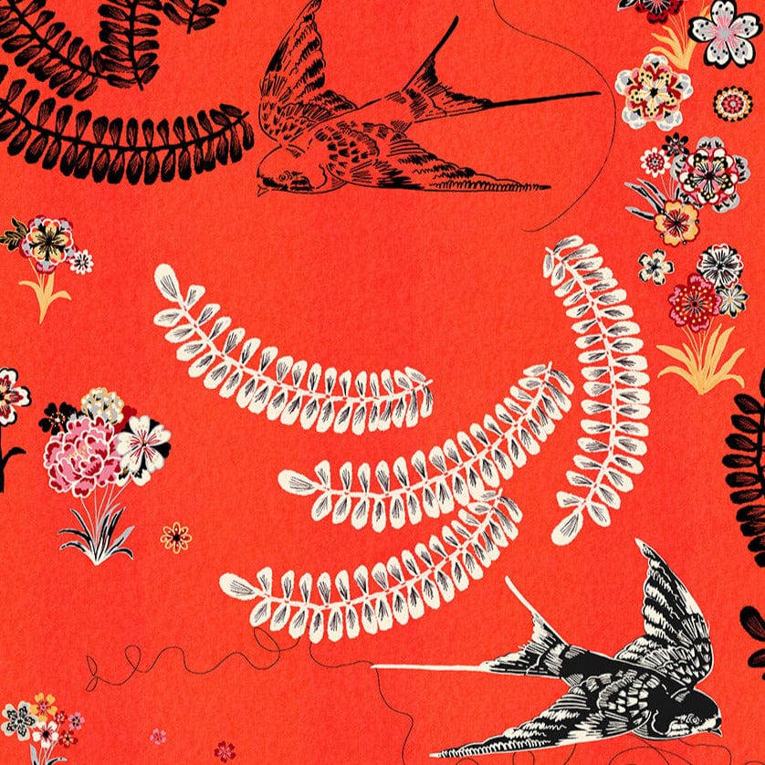 Henry　着物のみ Japanese Sparrow in Red Black - Alexander Henry – Fiddlehead