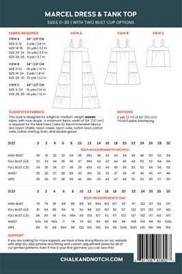 Default Marcel Dress and Tank Top - Chalk + Notch Patterns - Sizes 0-30