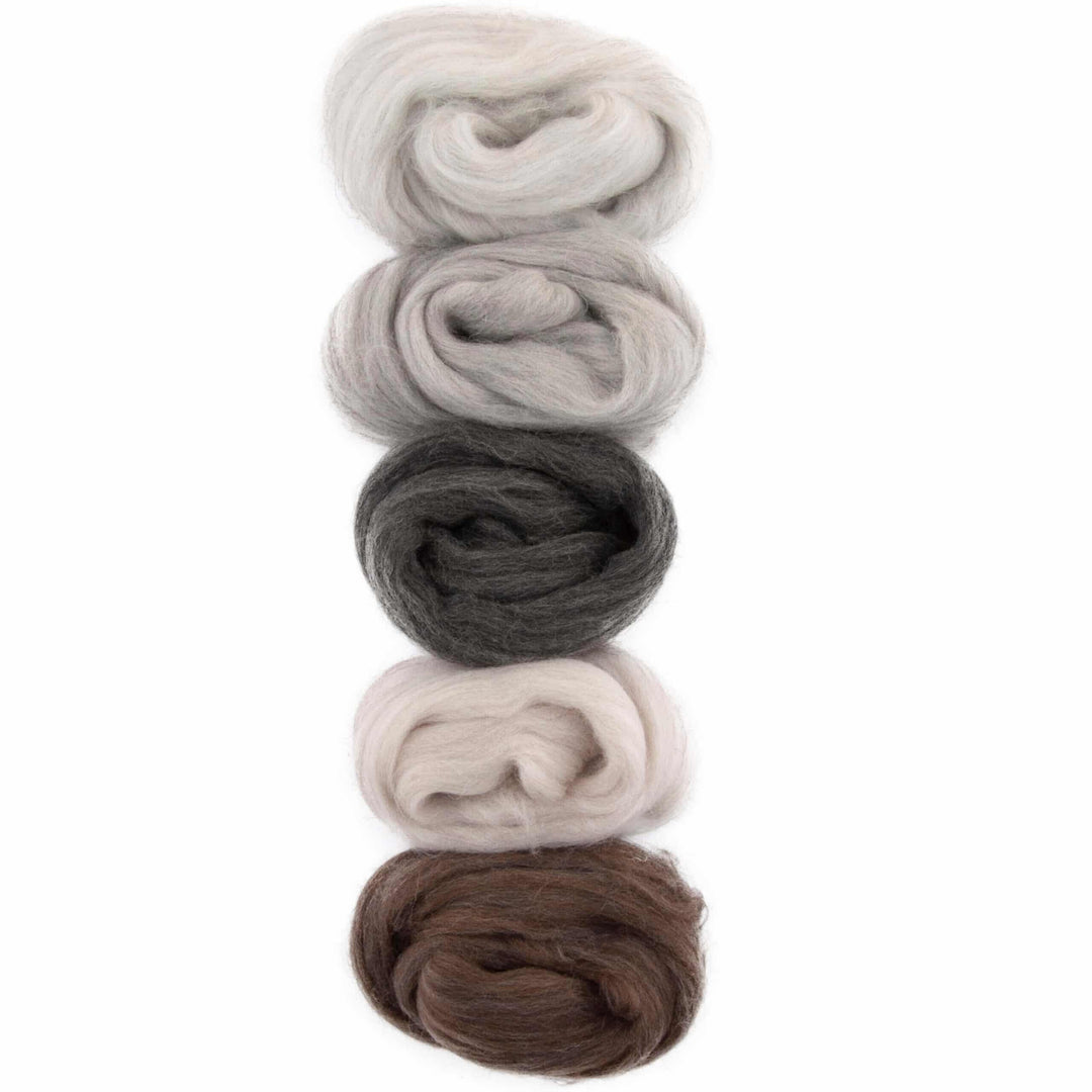 Default Merino Top 1.75oz - Warm Weathered Neutrals - 5 Colors - 50 grams - Color Set 12 - Raised and Procesed in Europe