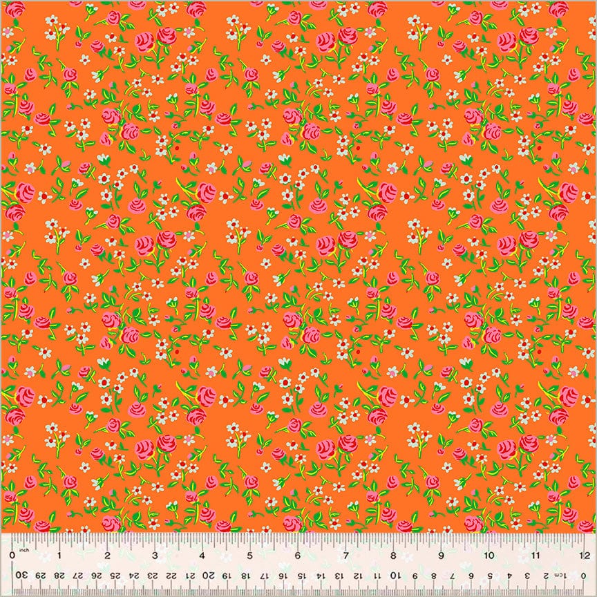 Default Mousy Floral in Tangerine - Heather Ross By Hand