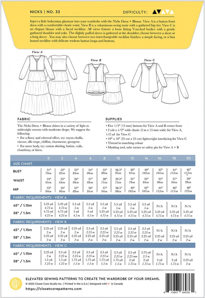 Default Nicks Dress & Blouse - Closet Core Patterns - Sizes 0-20