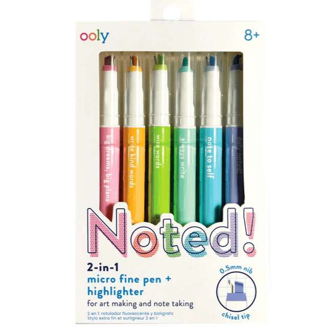 Default Noted! 2-in-1 Micro Fine Tip Pens & Highlighters - Set of 6