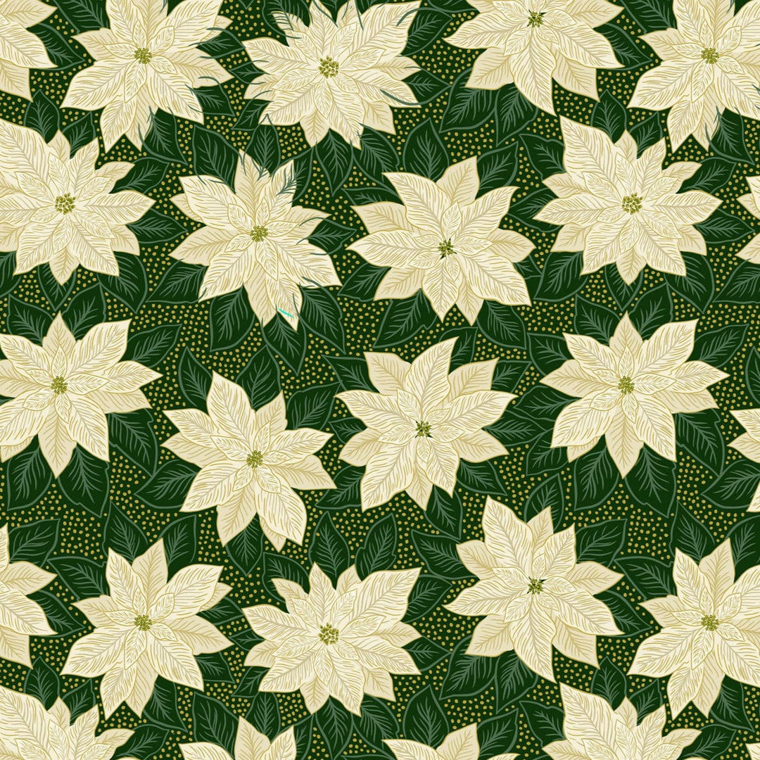 Poinsettia in Green with Gold Metallic - Yuletide - Lewis & Irene