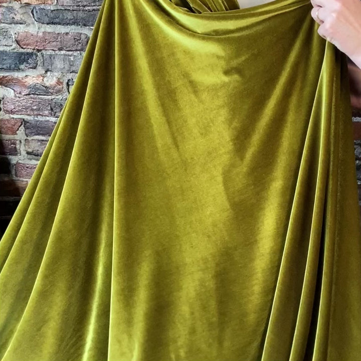 Stretch Knit Velvet in Golden Green