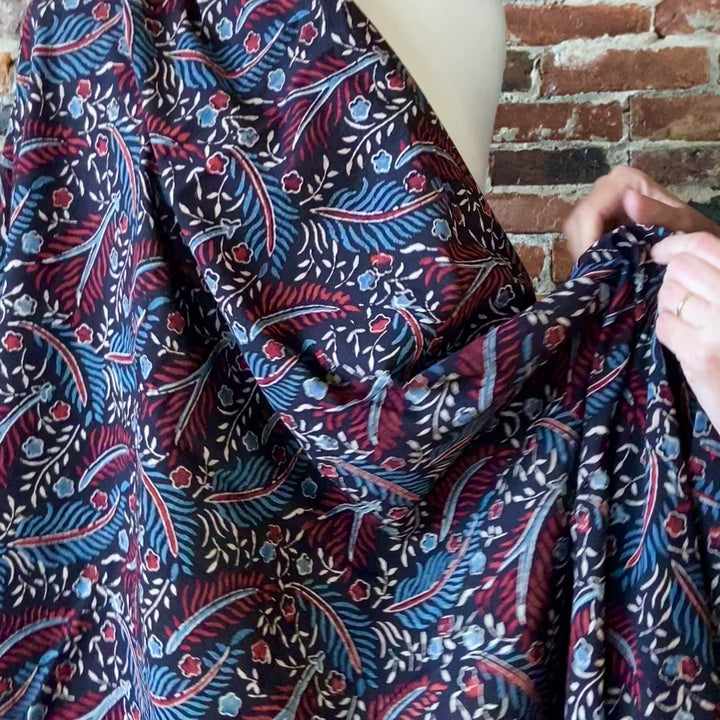 Folk Flowers in Black - Ajrakh Hand Block Print