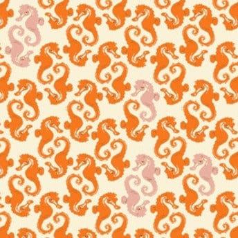 Default Sea Horses in Cream-Orange - Heather Ross 20th Anniversary